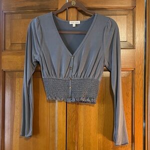 Moa Moa Blue Button Down Smocked Top